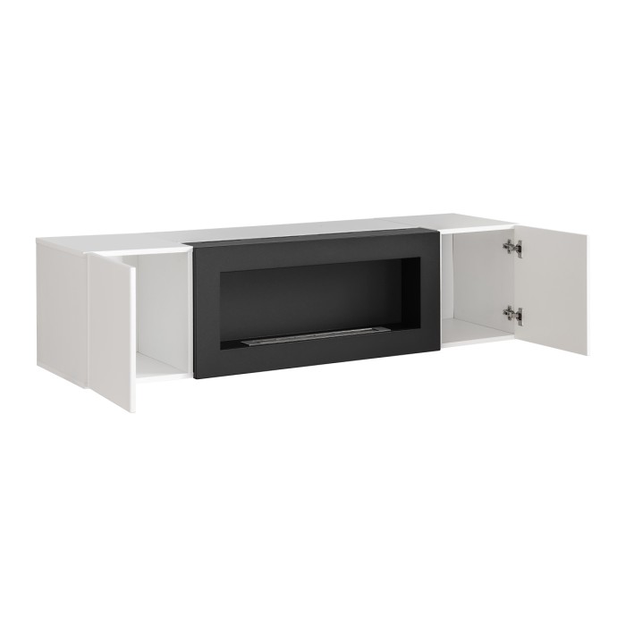 Mueble TV FLY blanco – con chimenea de bioetanol integrada