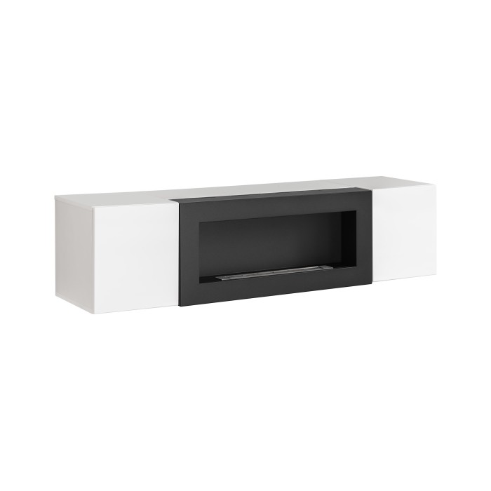 Mueble TV FLY blanco – con chimenea de bioetanol integrada