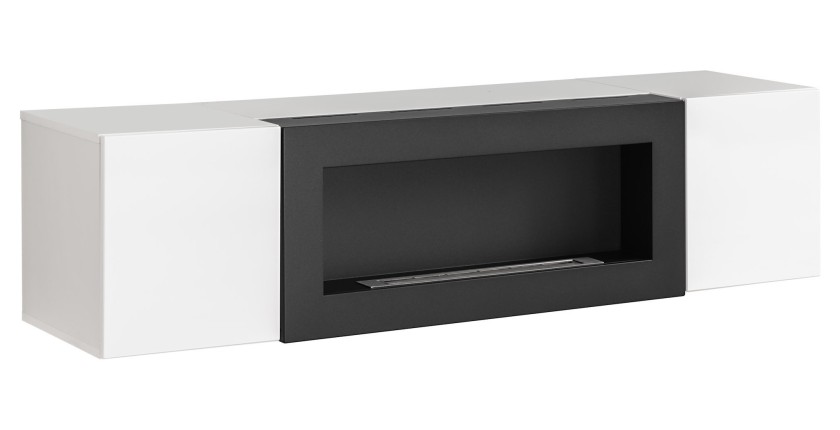 Meuble TV FLY blanc – avec cheminée bio-éthanol intégrée
