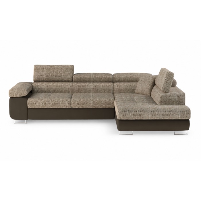 Canapé d’angle convertible MENTON beige et marron bouclé – 4 places avec coffre