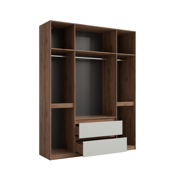 Armoire NUBIA 180 cm noyer et gris – 6 portes battantes avec 2 tiroirs