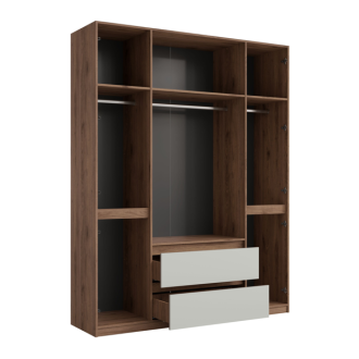 Armoire NUBIA 180 cm noyer et gris – 6 portes battantes avec 2 tiroirs