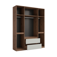 Armoire NUBIA 180 cm noyer et gris – 6 portes battantes avec 2 tiroirs