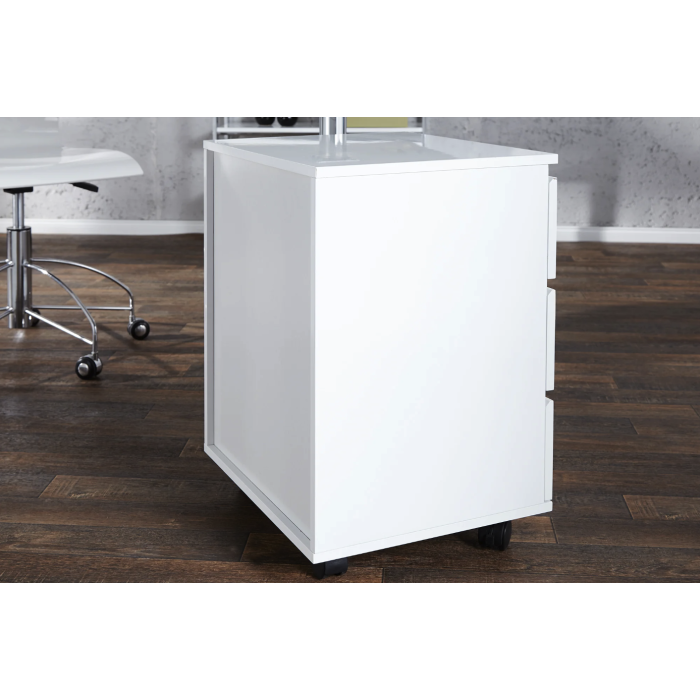 Caisson de bureau SVEA 3 tiroirs sur roulettes – Blanc brillant – 45 x 63 x 40 cm