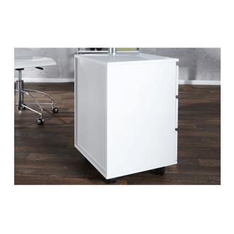 Caisson de bureau SVEA blanc avec roulettes vu de dos