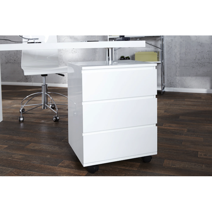 Caisson de bureau SVEA 3 tiroirs sur roulettes – Blanc brillant – 45 x 63 x 40 cm