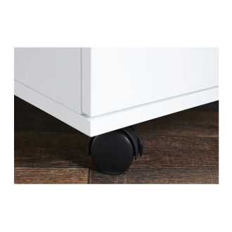 Zoom sur les roulettes du caisson de bureau SVEA blanc
