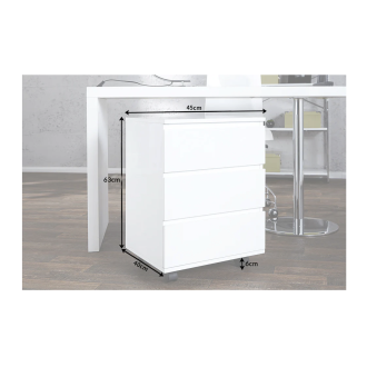 Caisson de bureau SVEA blanc avec roulettes dimensions