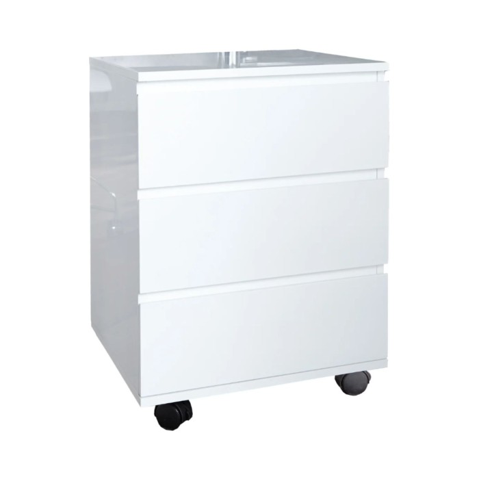 Caisson de bureau SVEA 3 tiroirs sur roulettes – Blanc brillant – 45 x 63 x 40 cm