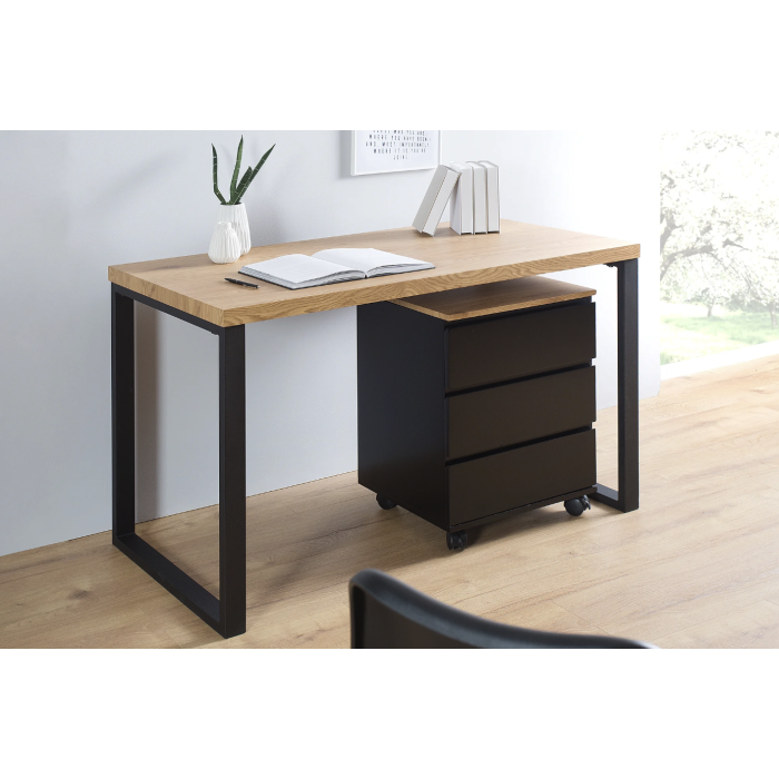 Caisson de bureau ZENTOR 3 tiroirs sur roulettes – Noir et aspect bois – 46 x 63 x 40 cm