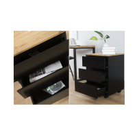 Caisson de bureau ZENTOR 3 tiroirs sur roulettes – Noir et aspect bois – 46 x 63 x 40 cm