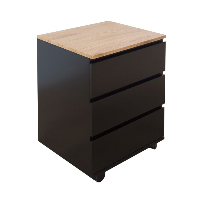 Caisson de bureau ZENTOR 3 tiroirs sur roulettes – Noir et aspect bois – 46 x 63 x 40 cm