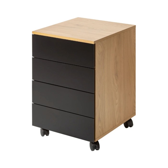 Caisson de bureau LUNISSIA 4 tiroirs sur roulettes – Noir et aspect bois – 40 x 61 x 45 cm