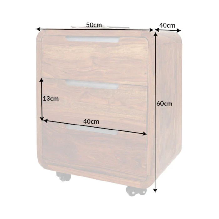 Caisson de bureau NOMA 3 tiroirs sur roulettes – Sheesham massif – 50 x 60 x 40 cm