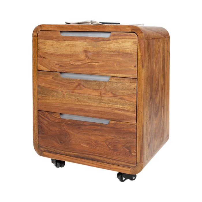Caisson de bureau NOMA 3 tiroirs sur roulettes – Sheesham massif – 50 x 60 x 40 cm