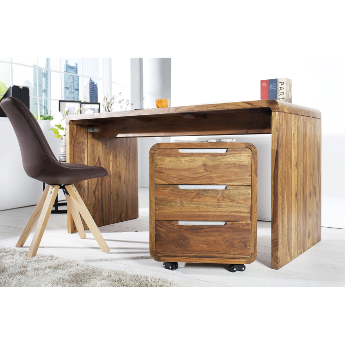 Bureau NOMA avec caisson 3 tiroirs sur roulettes – Sheesham massif – 120 x 80 x 60 cm