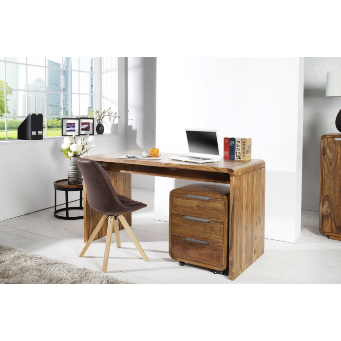 Bureau NOMA avec caisson 3 tiroirs sur roulettes – Sheesham massif – 120 x 80 x 60 cm