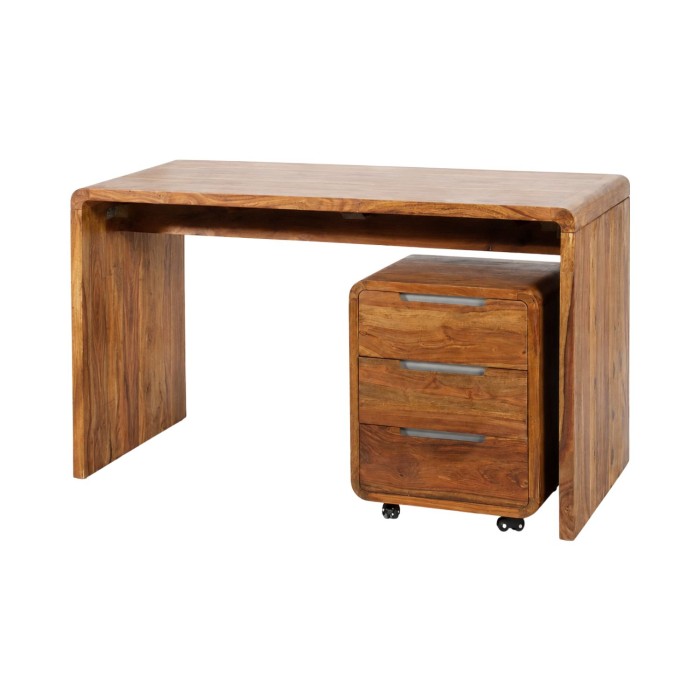 Bureau NOMA avec caisson 3 tiroirs sur roulettes – Sheesham massif – 120 x 80 x 60 cm