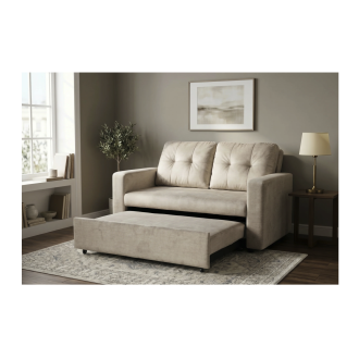 Canapé PRESTO omvormbare 2-zitsbank in fluweel – Champagne beige – 142 x 82 x 86 cm