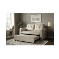 Canapé PRESTO convertible 2 places en velours – Beige champagne – 142 x 82 x 86 cm