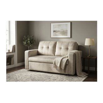 Canapé PRESTO omvormbare 2-zitsbank in fluweel – Champagne beige – 142 x 82 x 86 cm