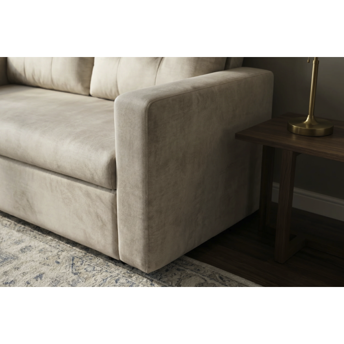 Canapé PRESTO convertible 2 places en velours – Beige champagne – 142 x 82 x 86 cm