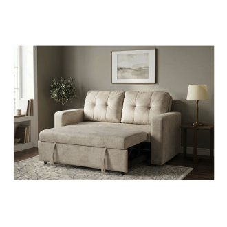 Canapé PRESTO omvormbare 2-zitsbank in fluweel – Champagne beige – 142 x 82 x 86 cm