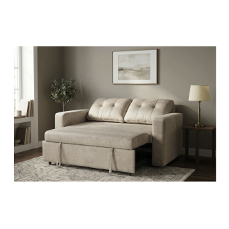 Canapé PRESTO omvormbare 2-zitsbank in fluweel – Champagne beige – 142 x 82 x 86 cm