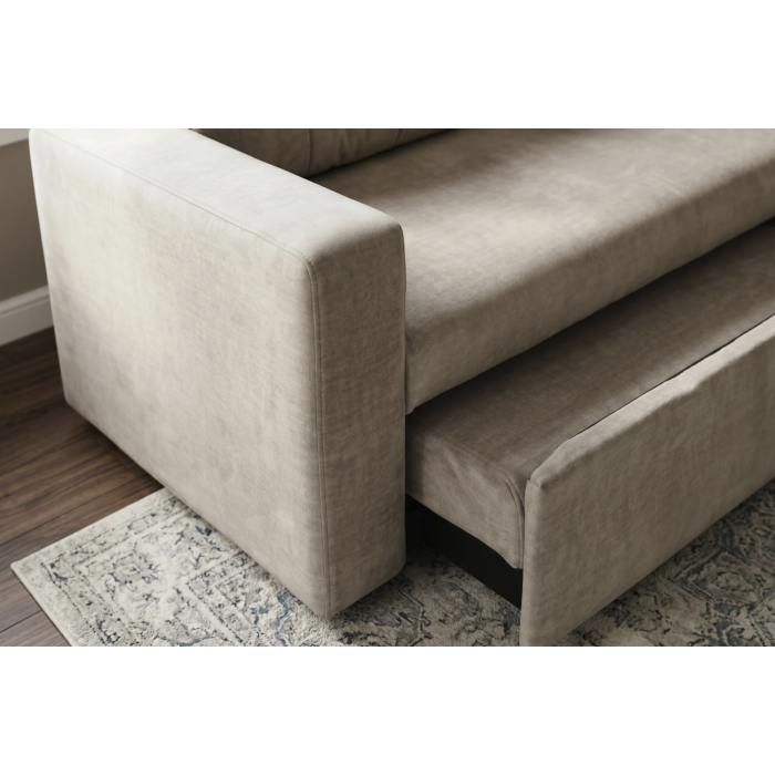 Canapé PRESTO convertible 2 places en velours – Beige champagne – 142 x 82 x 86 cm