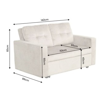 Canapé PRESTO omvormbare 2-zitsbank in fluweel – Champagne beige – 142 x 82 x 86 cm