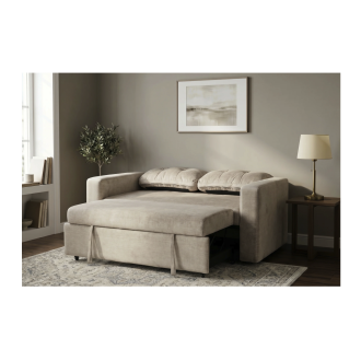 Canapé PRESTO omvormbare 2-zitsbank in fluweel – Champagne beige – 142 x 82 x 86 cm