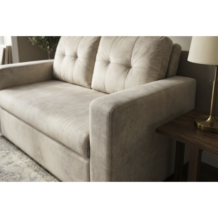 Canapé PRESTO convertible 2 places en velours – Beige champagne – 142 x 82 x 86 cm