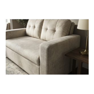 Canapé PRESTO omvormbare 2-zitsbank in fluweel – Champagne beige – 142 x 82 x 86 cm