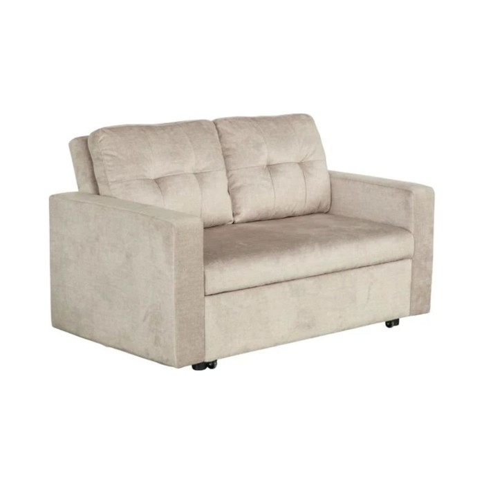 Canapé PRESTO convertible 2 places en velours – Beige champagne – 142 x 82 x 86 cm