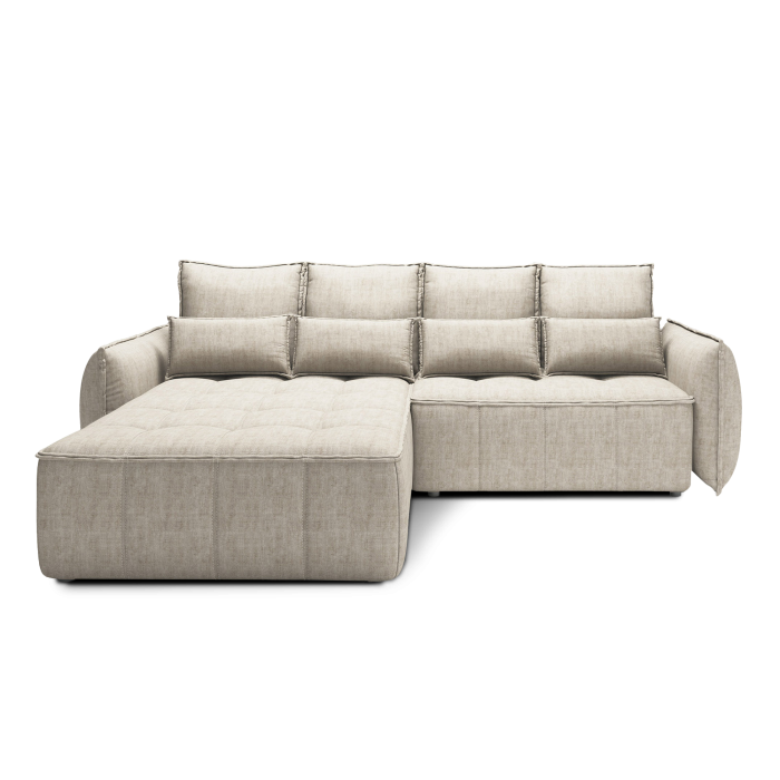 Canapé d'angle LUCAS convertible 4 places beige tissu – gauche – 265x196cm 