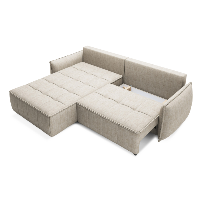 Canapé d'angle LUCAS convertible 4 places beige tissu – gauche – 265x196cm 