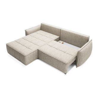 Canapé d'angle LUCAS convertible 4 places beige tissu – gauche – 265x196cm 