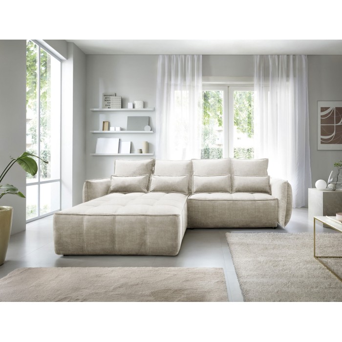 Canapé d'angle LUCAS convertible 4 places beige tissu – gauche – 265x196cm 