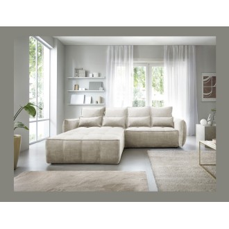 Canapé d'angle LUCAS convertible 4 places beige tissu – gauche – 265x196cm 
