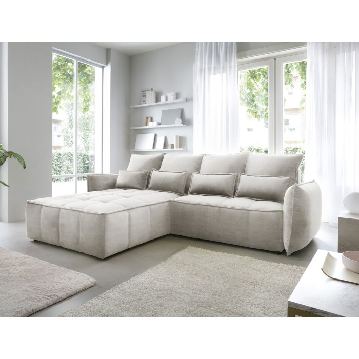 Canapé d'angle LUCAS convertible 4 places beige tissu – gauche – 265x196cm 