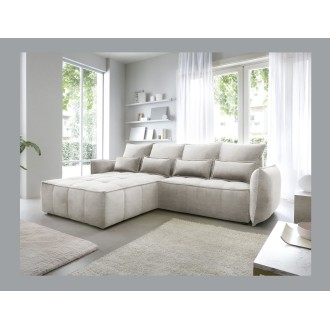 Canapé d'angle LUCAS convertible 4 places beige tissu – gauche – 265x196cm 