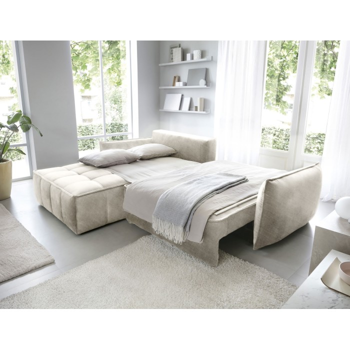 Canapé d'angle LUCAS convertible 4 places beige tissu – gauche – 265x196cm 