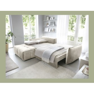 Canapé d'angle LUCAS convertible 4 places beige tissu – gauche – 265x196cm 