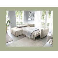 Canapé d'angle LUCAS convertible 4 places beige tissu – gauche – 265x196cm 