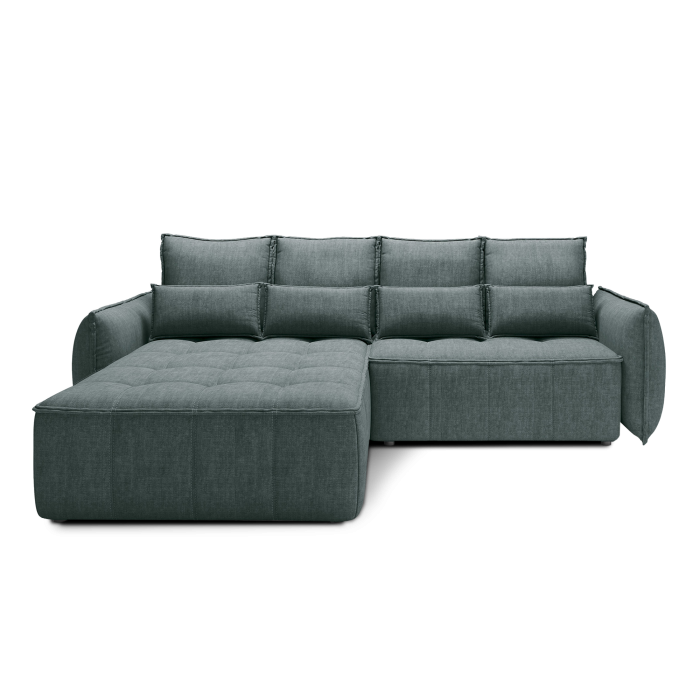 Canapé d'angle LUCAS convertible 4 places vert tissu – gauche – 265x196cm 