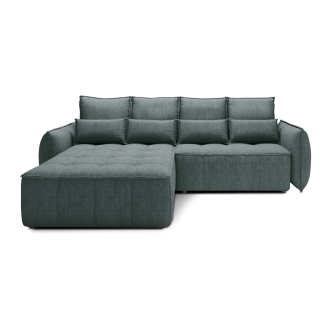 Canapé d'angle LUCAS convertible 4 places vert tissu – gauche – 265x196cm 