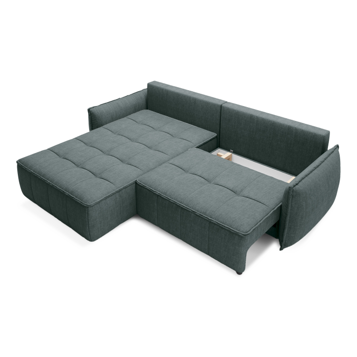 Canapé d'angle LUCAS convertible 4 places vert tissu – gauche – 265x196cm 