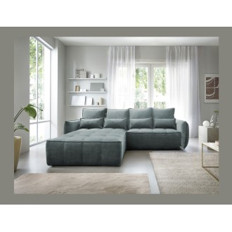 Canapé d'angle LUCAS convertible 4 places vert tissu – gauche – 265x196cm 