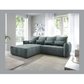 Canapé d'angle LUCAS convertible 4 places vert tissu – gauche – 265x196cm 
