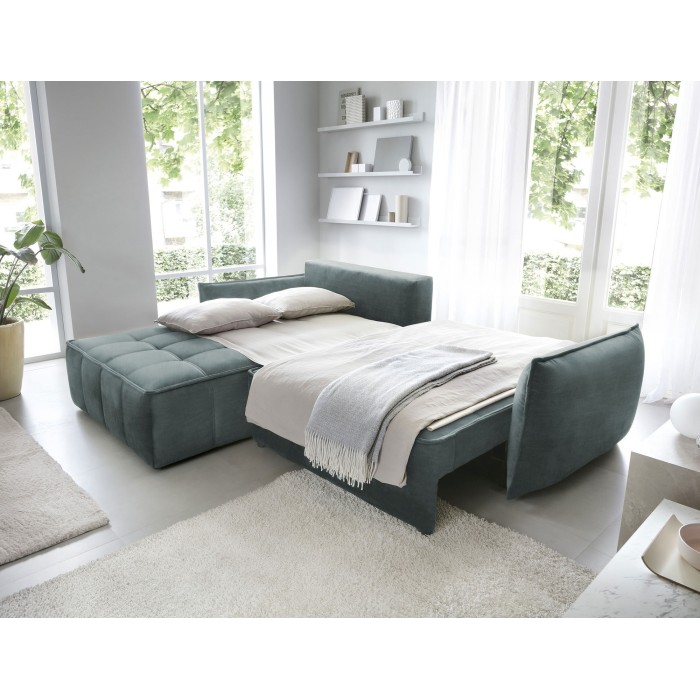 Canapé d'angle LUCAS convertible 4 places vert tissu – gauche – 265x196cm 